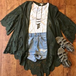 Olive green lace kimono